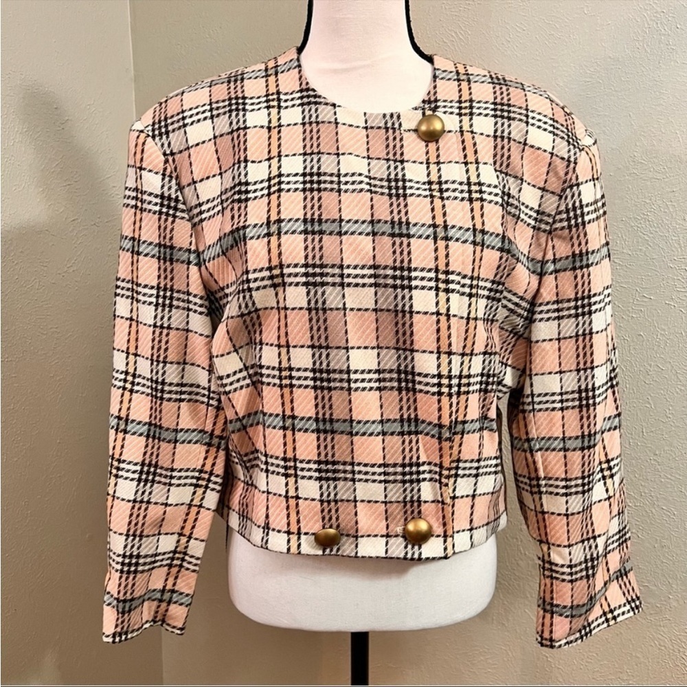 Pendleton vintage coral plaid crop jacket